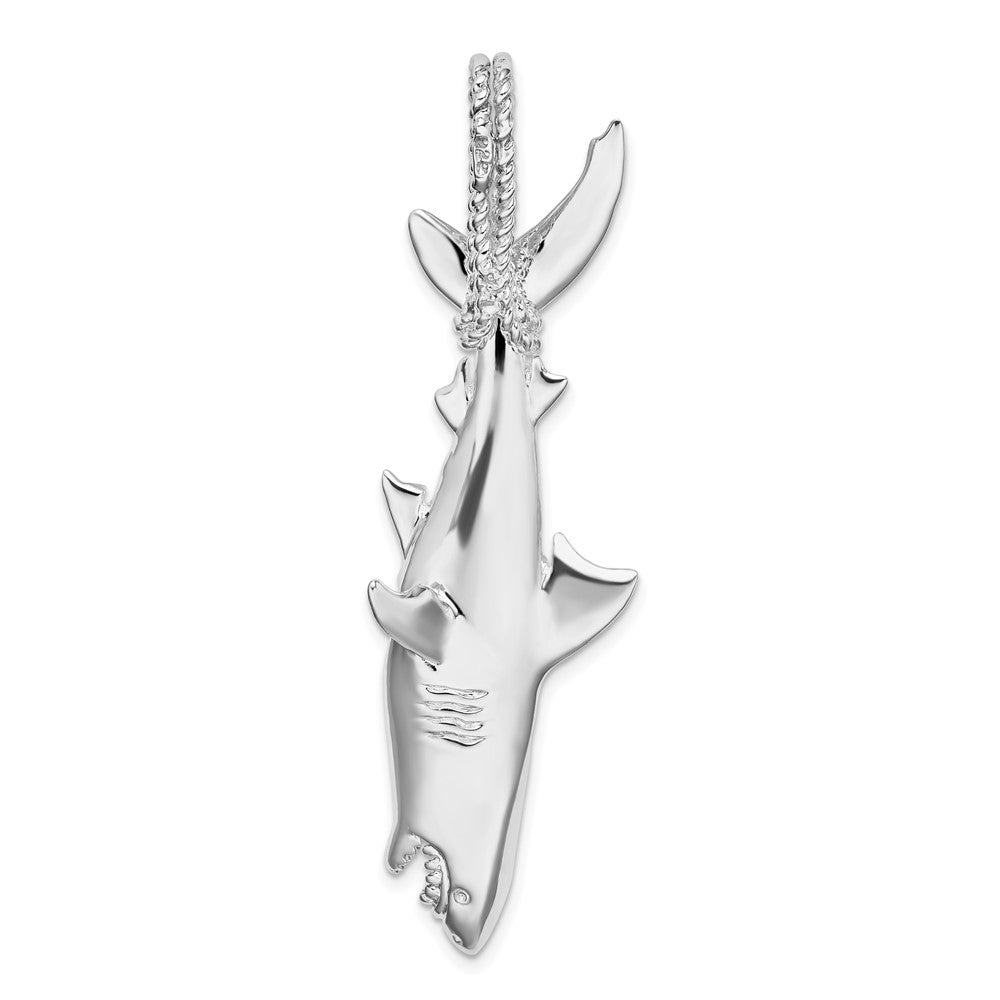 Sterling Silver De-Ani Rhodium-Plated Polished 3D Shark Hanging From Rope Pendant