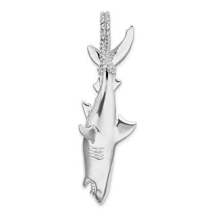 Sterling Silver De-Ani Rhodium-Plated Polished 3D Shark Hanging From Rope Pendant