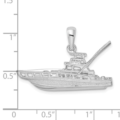 Sterling Silver De-Ani Rhodium-Plated Polished 3D Sportfishing Boat Pendant