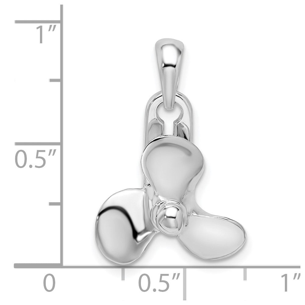 Sterling Silver De-Ani Rhodium-Plated Polished Moveable 3D Propeller Pendant