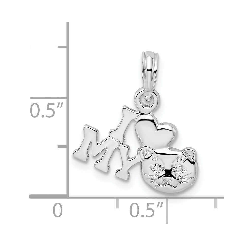 Sterling Silver De-Ani Rhodium-Plated Polished I Heart My Cat Pendant