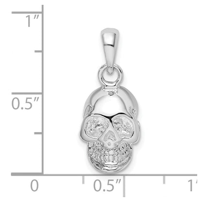 Sterling Silver De-Ani Rhodium-Plated Polished 3D Skull Pendant