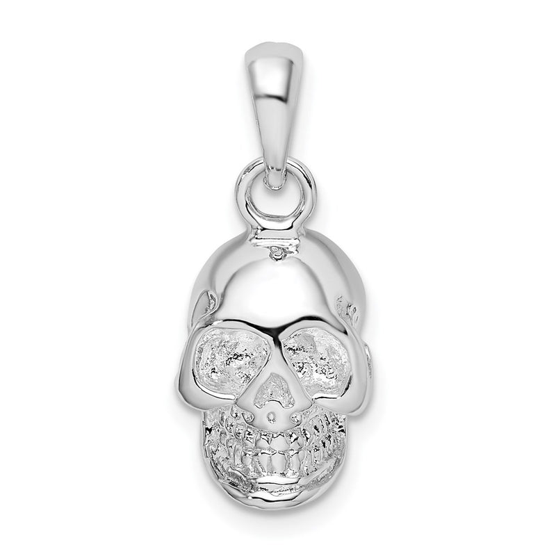 Sterling Silver De-Ani Rhodium-Plated Polished 3D Skull Pendant