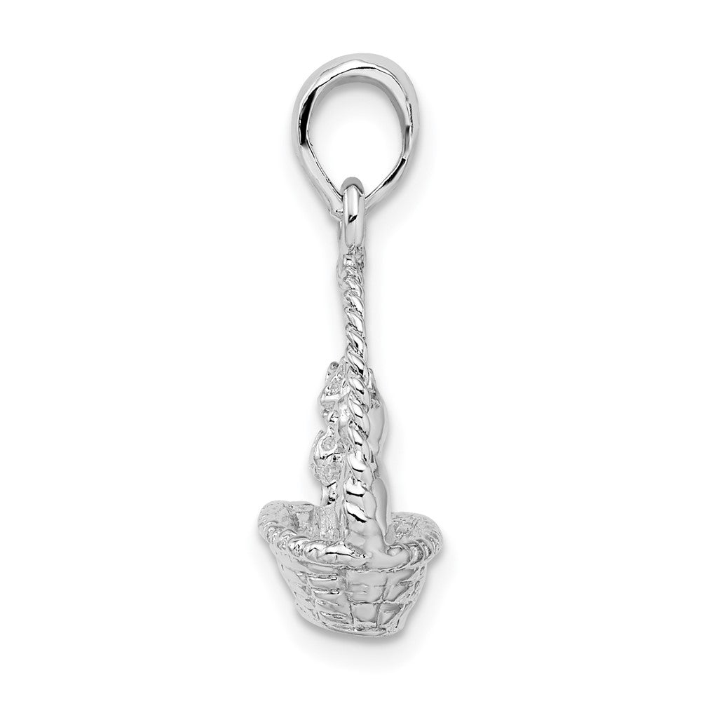 Sterling Silver De-Ani Rhodium-Plated Polished 3D Kittens In Basket Pendant