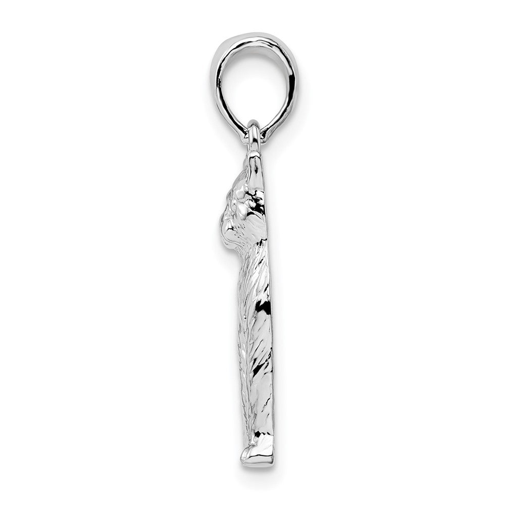Sterling Silver De-Ani Rhodium-Plated Textured Sitting Cat Pendant
