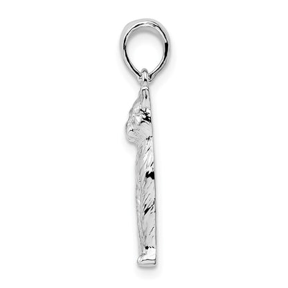 Sterling Silver De-Ani Rhodium-Plated Textured Sitting Cat Pendant