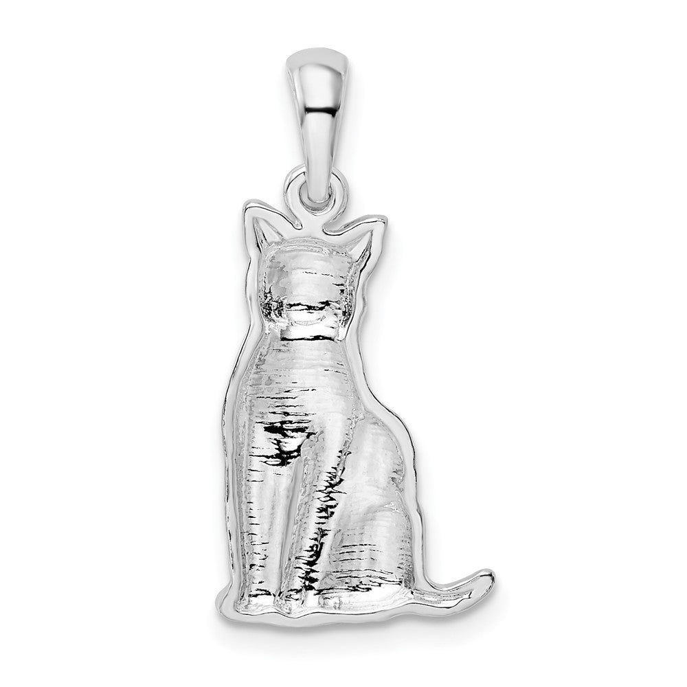 Sterling Silver De-Ani Rhodium-Plated Textured Sitting Cat Pendant