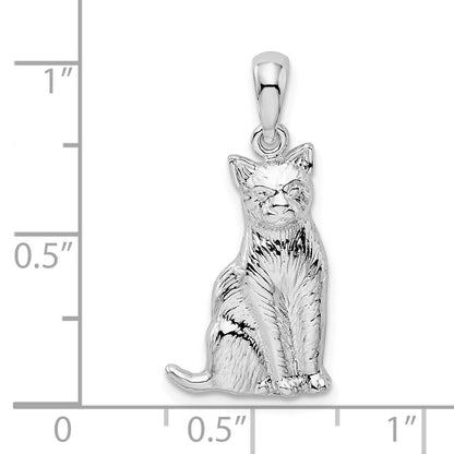 Sterling Silver De-Ani Rhodium-Plated Textured Sitting Cat Pendant