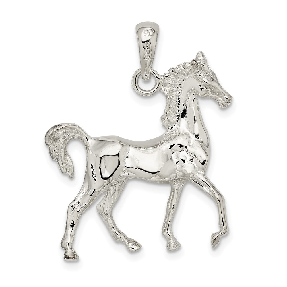 Sterling Silver De-Ani Rhodium-Plated Polished 3D Standing Horse Pendant