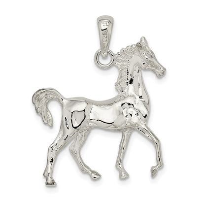 Sterling Silver De-Ani Rhodium-Plated Polished 3D Standing Horse Pendant