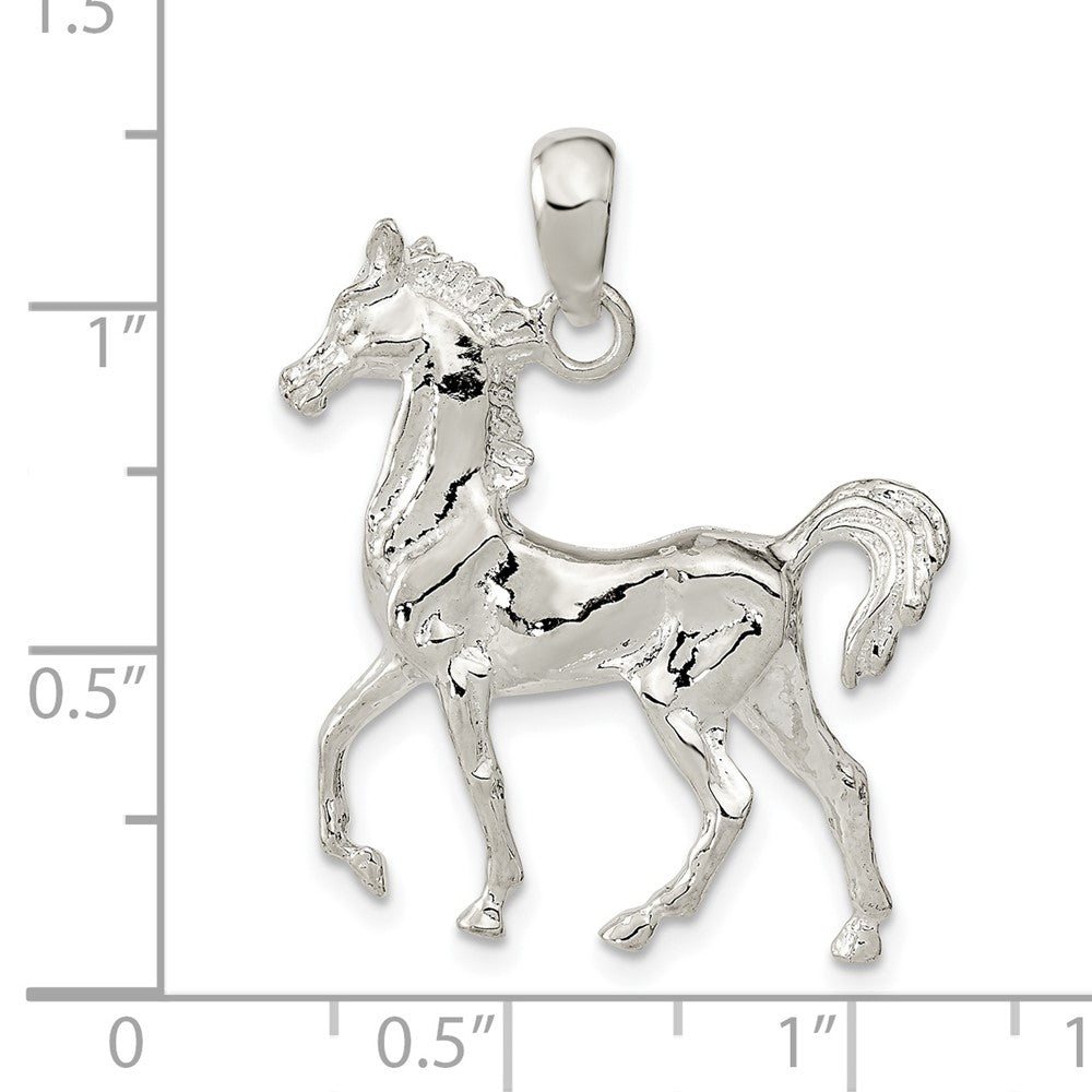 Sterling Silver De-Ani Rhodium-Plated Polished 3D Standing Horse Pendant