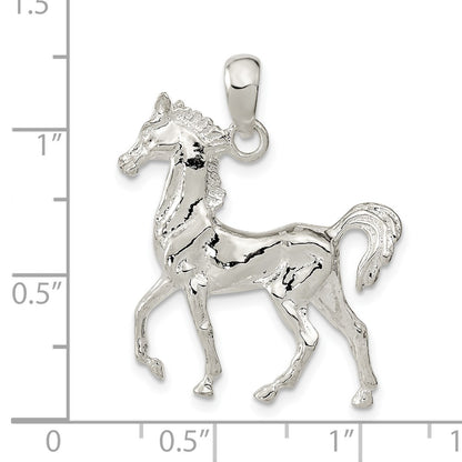 Sterling Silver De-Ani Rhodium-Plated Polished 3D Standing Horse Pendant