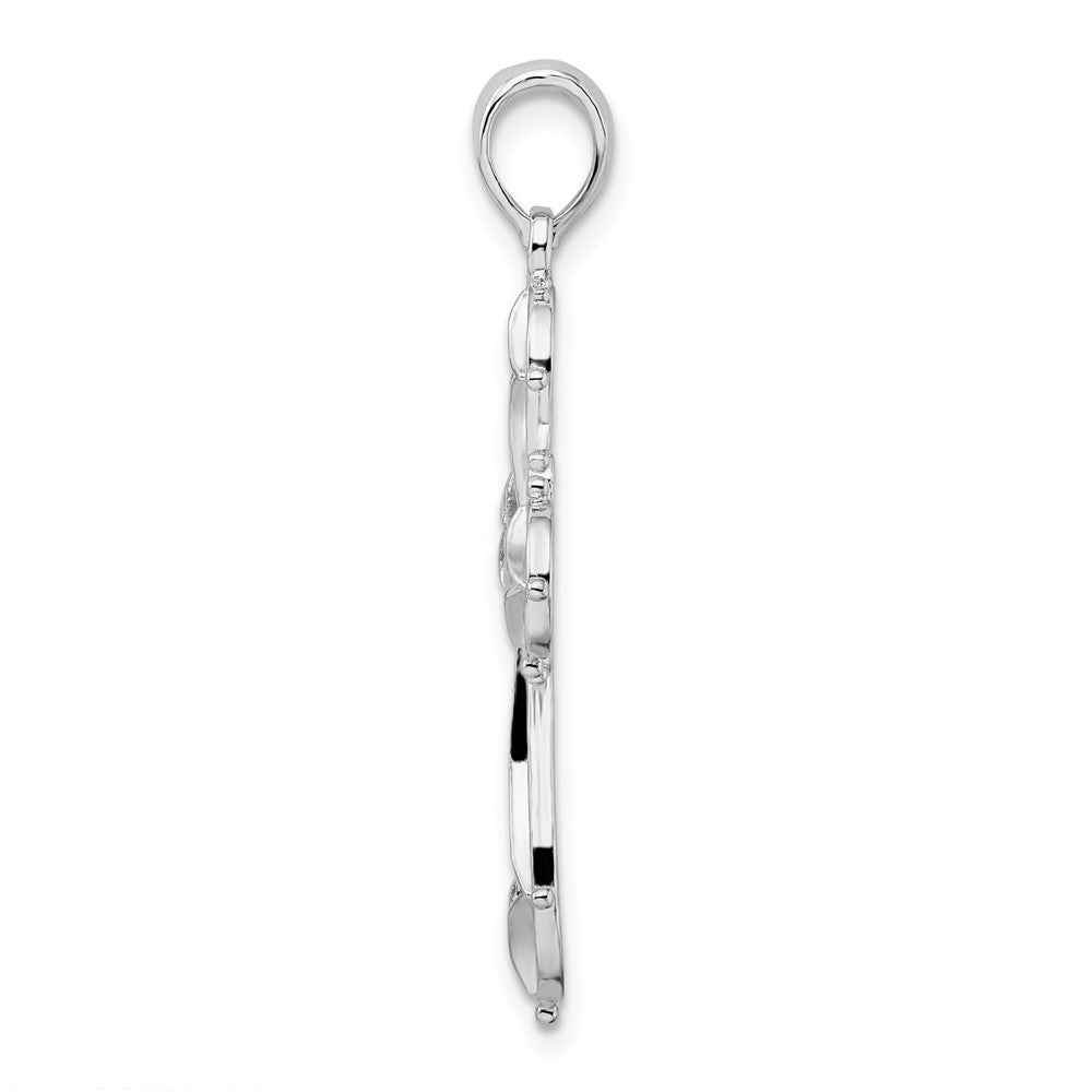 Sterling Silver De-Ani Rhodium-Plated Fancy Cut-Out Rounded Cross Pendant