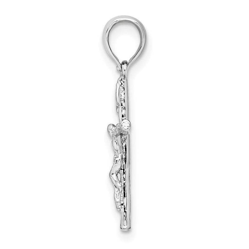 Sterling Silver De-Ani Rhodium-Plated Polished Thin Crucifix Pendant