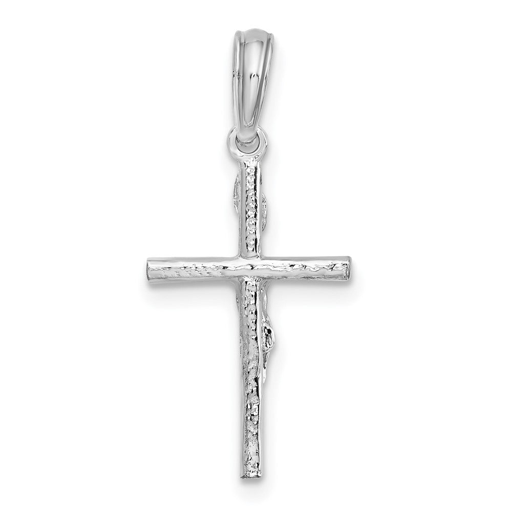 Sterling Silver De-Ani Rhodium-Plated Polished Thin Crucifix Pendant