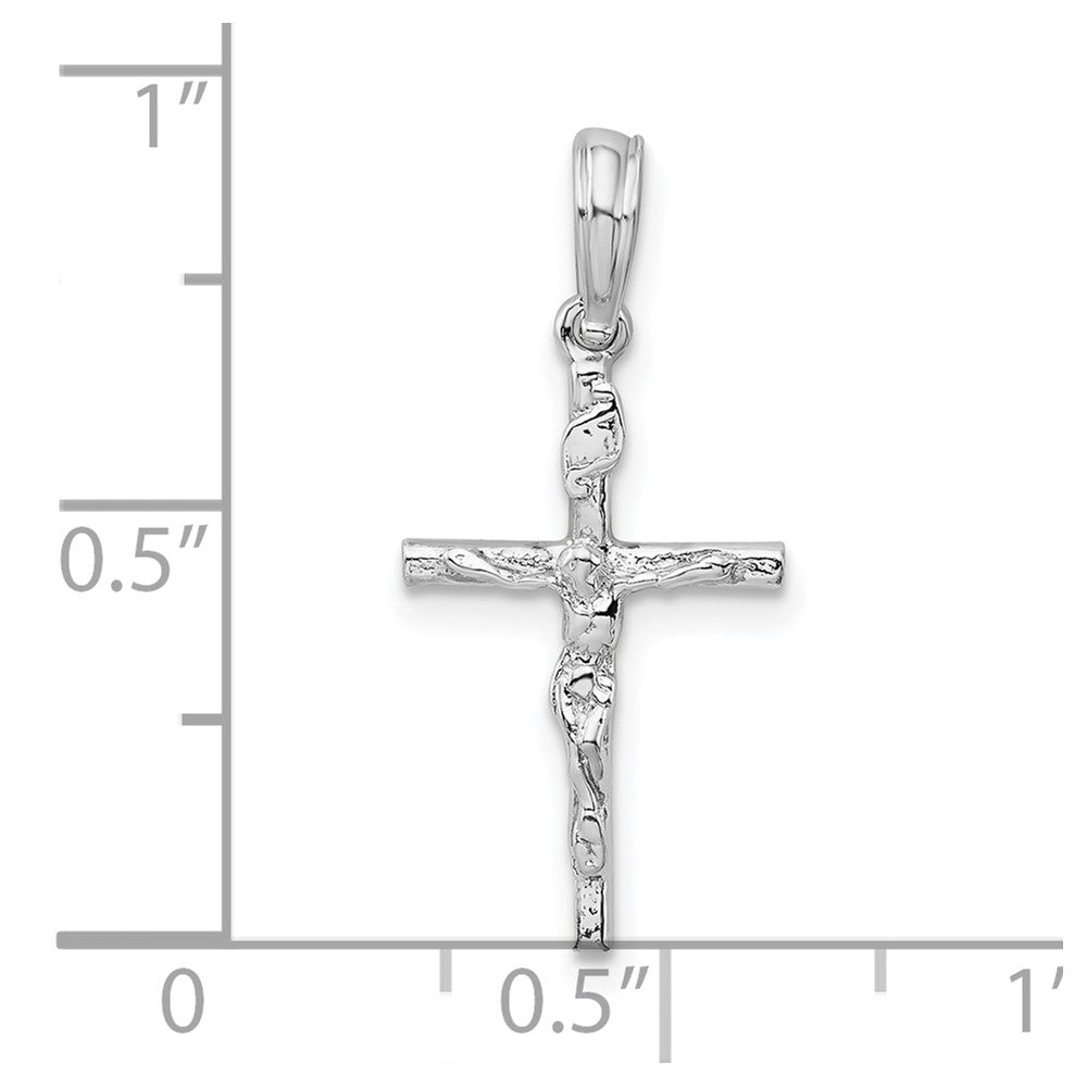 Sterling Silver De-Ani Rhodium-Plated Polished Thin Crucifix Pendant
