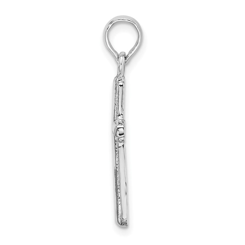Sterling Silver De-Ani Rhodium-Plated Polished Striped Border Latin Cross Pendant