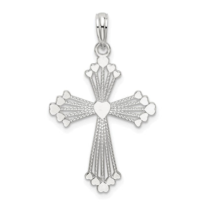 Sterling Silver De-Ani Rhodium-Plated Polished Heart Cross Pendant