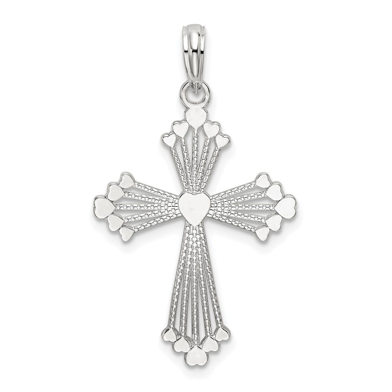 Sterling Silver De-Ani Rhodium-Plated Polished Heart Cross Pendant