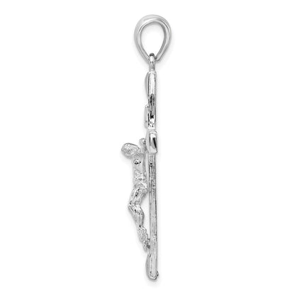 Sterling Silver De-Ani Rhodium-Plated Polished Textured Latin Crucifix Pendant