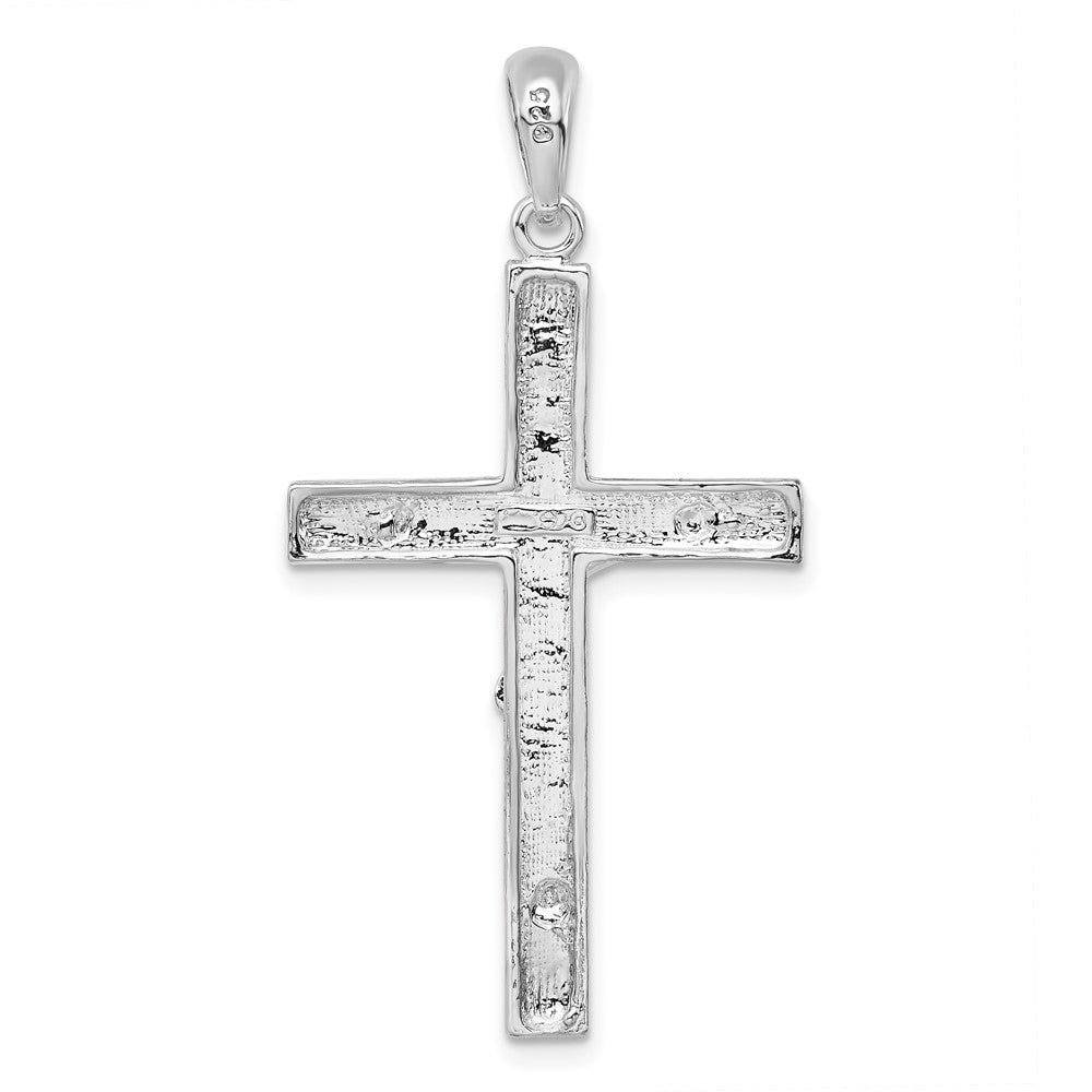 Sterling Silver De-Ani Rhodium-Plated Polished Textured Latin Crucifix Pendant