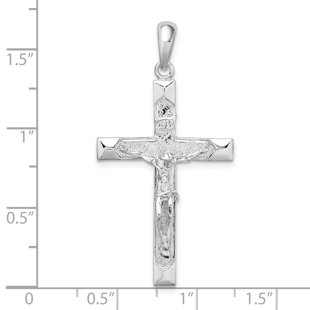 Sterling Silver De-Ani Rhodium-Plated Polished Textured Latin Crucifix Pendant