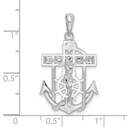 Sterling Silver De-Ani Rhodium-Plated Polished Mariners Crucifix Pendant