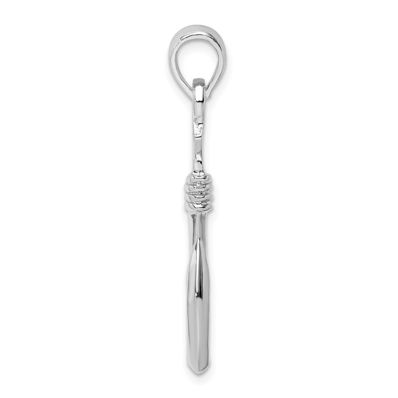 Sterling Silver De-Ani Rhodium-Plated Polished 3D Large Fish Hook With Rope Pendant