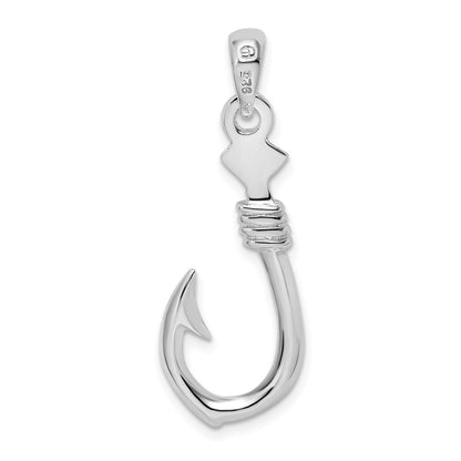 Sterling Silver De-Ani Rhodium-Plated Polished 3D Large Fish Hook With Rope Pendant