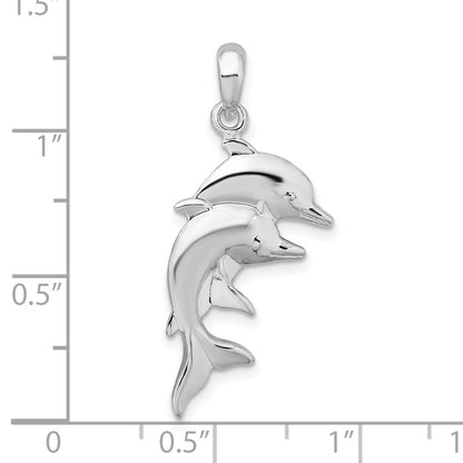 Sterling Silver De-Ani Rhodium-Plated Polished Double Dolphins Pendant