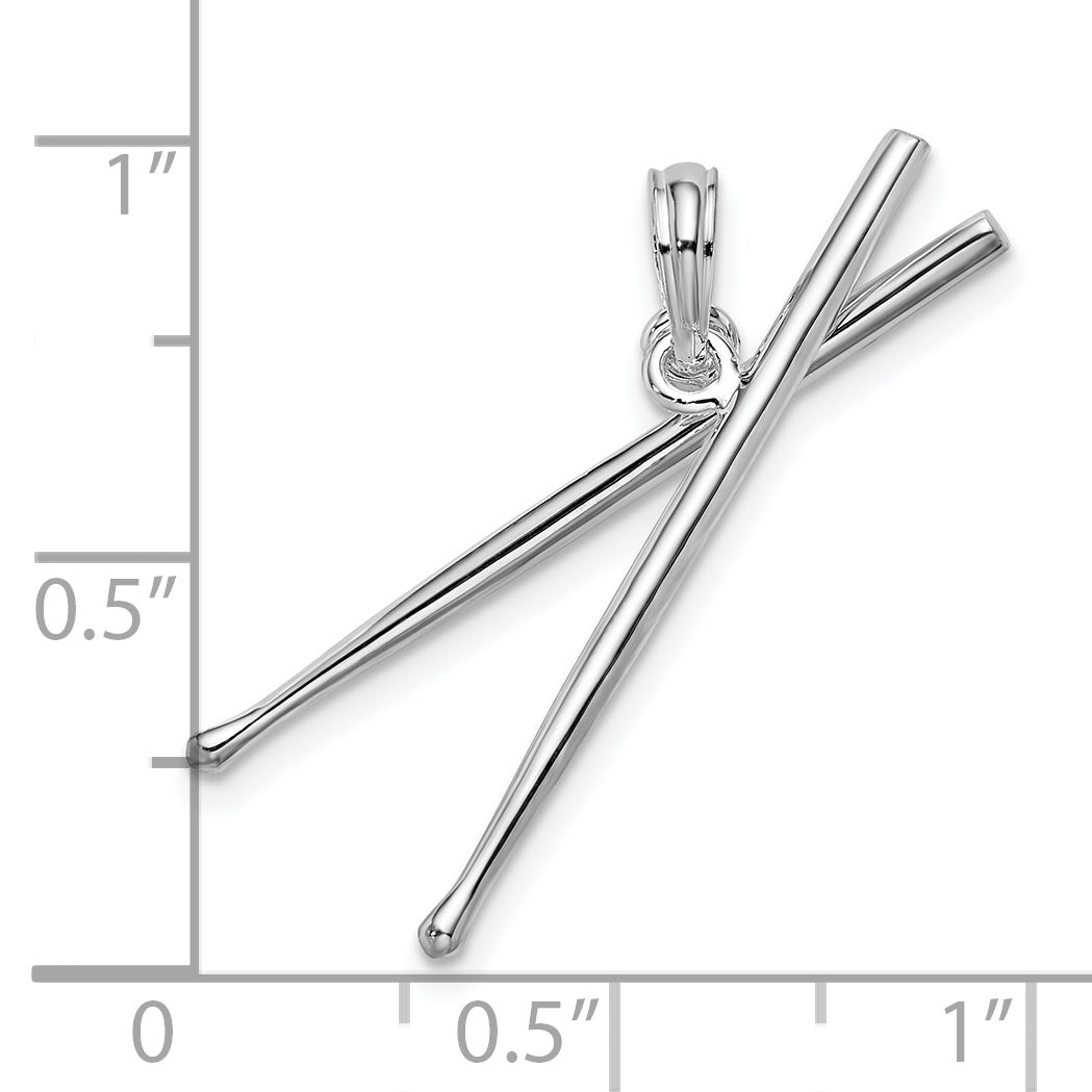 Sterling Silver De-Ani Rhodium-Plated Polished Moveable 3D Drumsticks Pendant