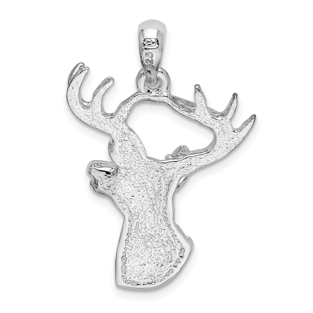 Sterling Silver De-Ani Rhodium-Plated 6-Point Buck Deer Head Profile Pendant