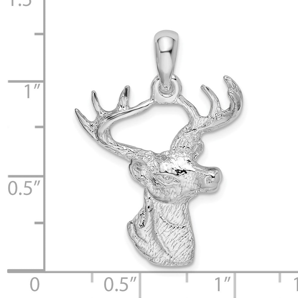Sterling Silver De-Ani Rhodium-Plated 6-Point Buck Deer Head Profile Pendant