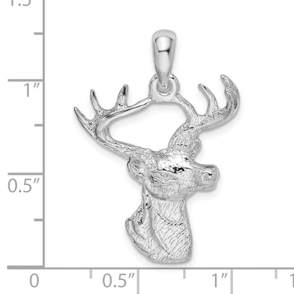 Sterling Silver De-Ani Rhodium-Plated 6-Point Buck Deer Head Profile Pendant