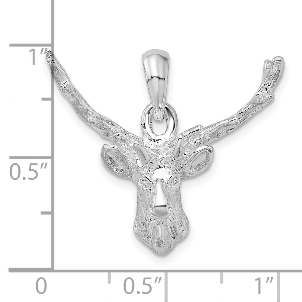 Sterling Silver De-Ani Rhodium-Plated Polished 8-Point Buck Deer Head Pendant