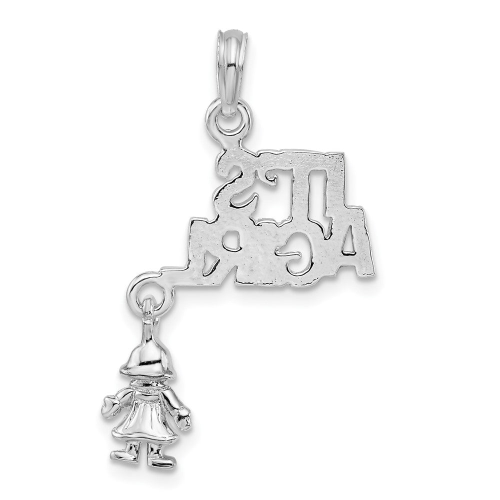 Sterling Silver Polished Moveable It'S A Girl W/Doll Pendant