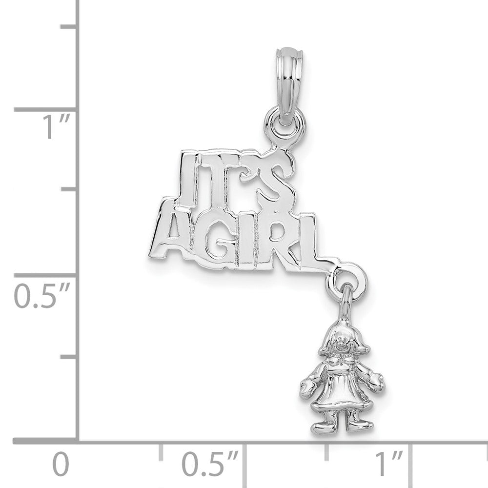 Sterling Silver Polished Moveable It'S A Girl W/Doll Pendant