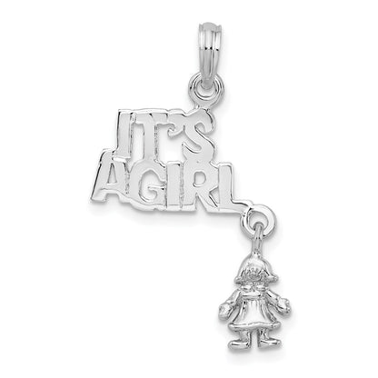 Sterling Silver Polished Moveable It'S A Girl W/Doll Pendant