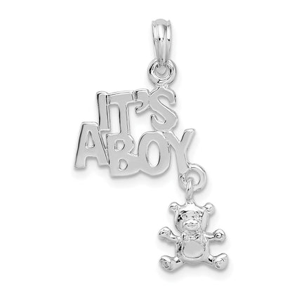 Sterling Silver Polished Moveable It'S A Boy W/Bear Pendant