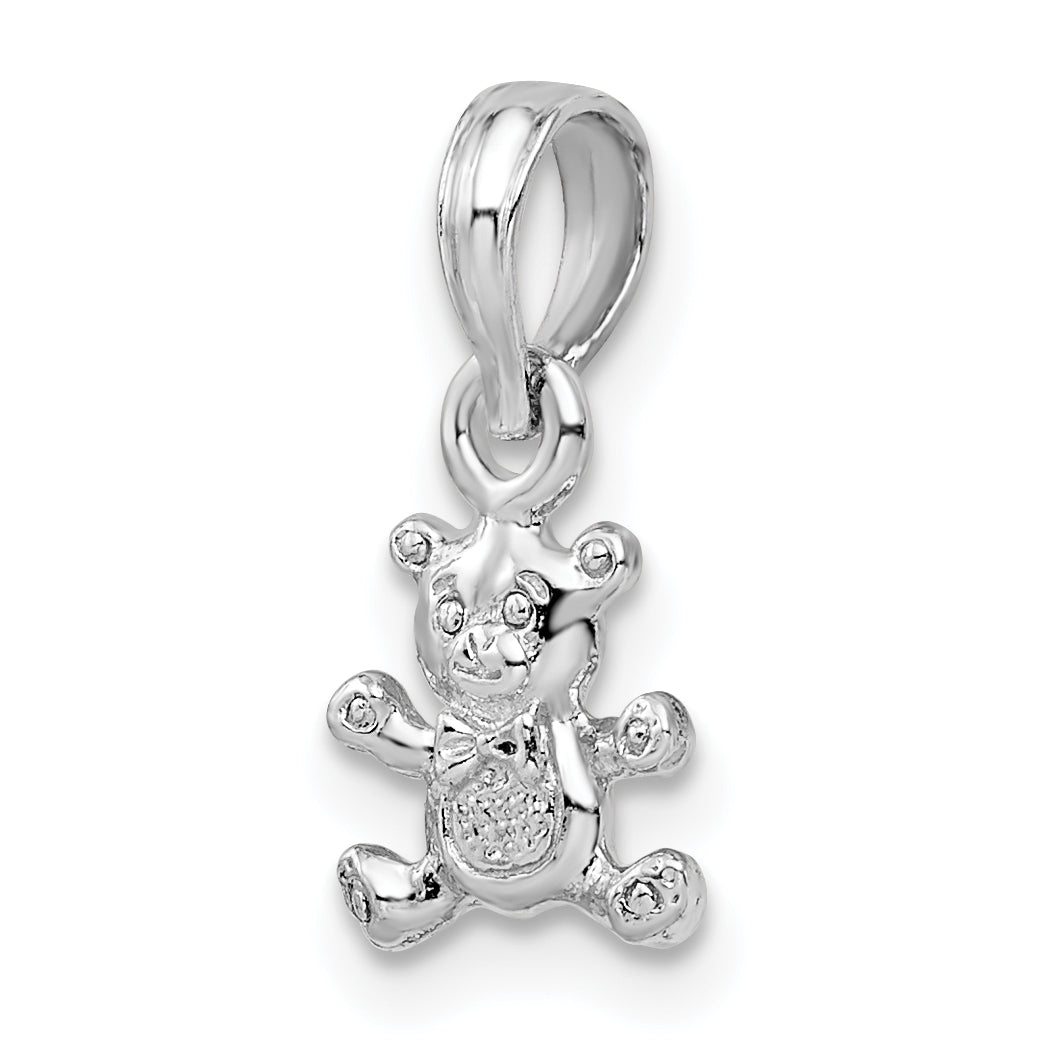 Sterling Silver De-Ani Rhodium-Plated Polished 3D Mini Bear Pendant