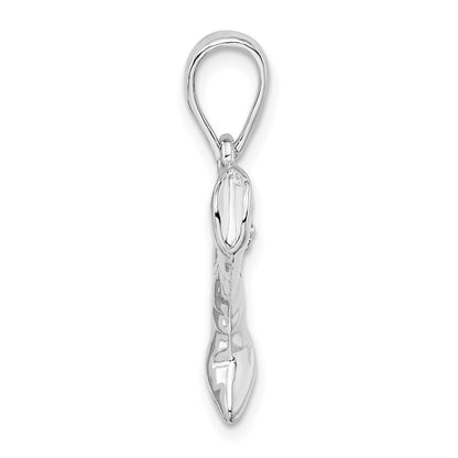 Sterling Silver De-Ani Rhodium-Plated Polished 3D Cowboy Boot Pendant