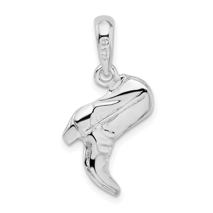 Sterling Silver De-Ani Rhodium-Plated Polished 3D Cowboy Boot Pendant