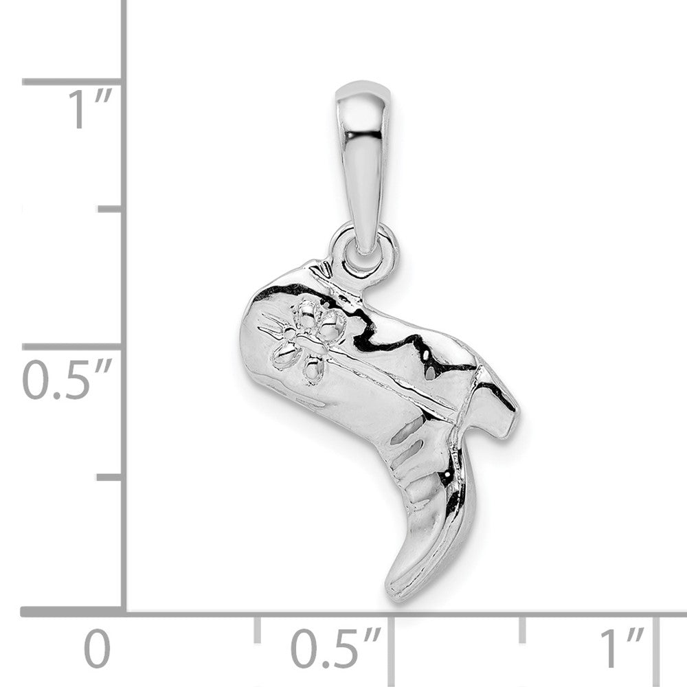 Sterling Silver De-Ani Rhodium-Plated Polished 3D Cowboy Boot Pendant
