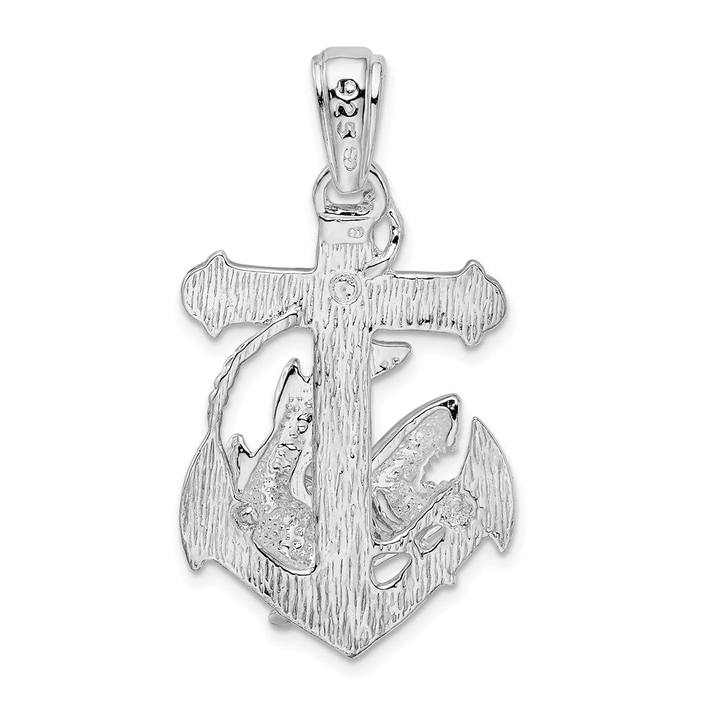 Sterling Silver De-Ani Rhodium-Plated Polished Anchor With Shark Pendant