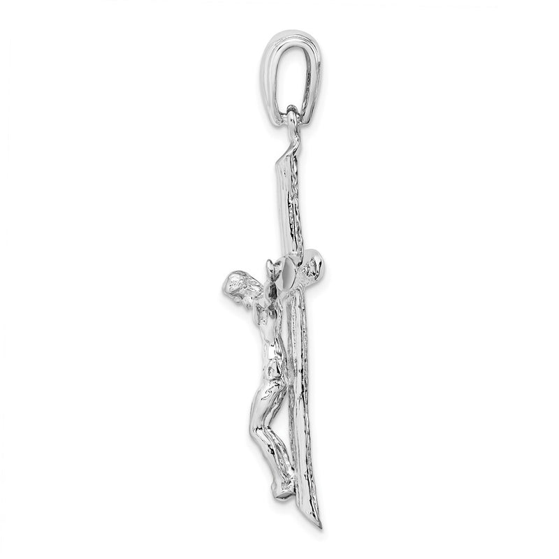 Sterling Silver De-Ani Rhodium-Plated Textured Crucifix Pendant
