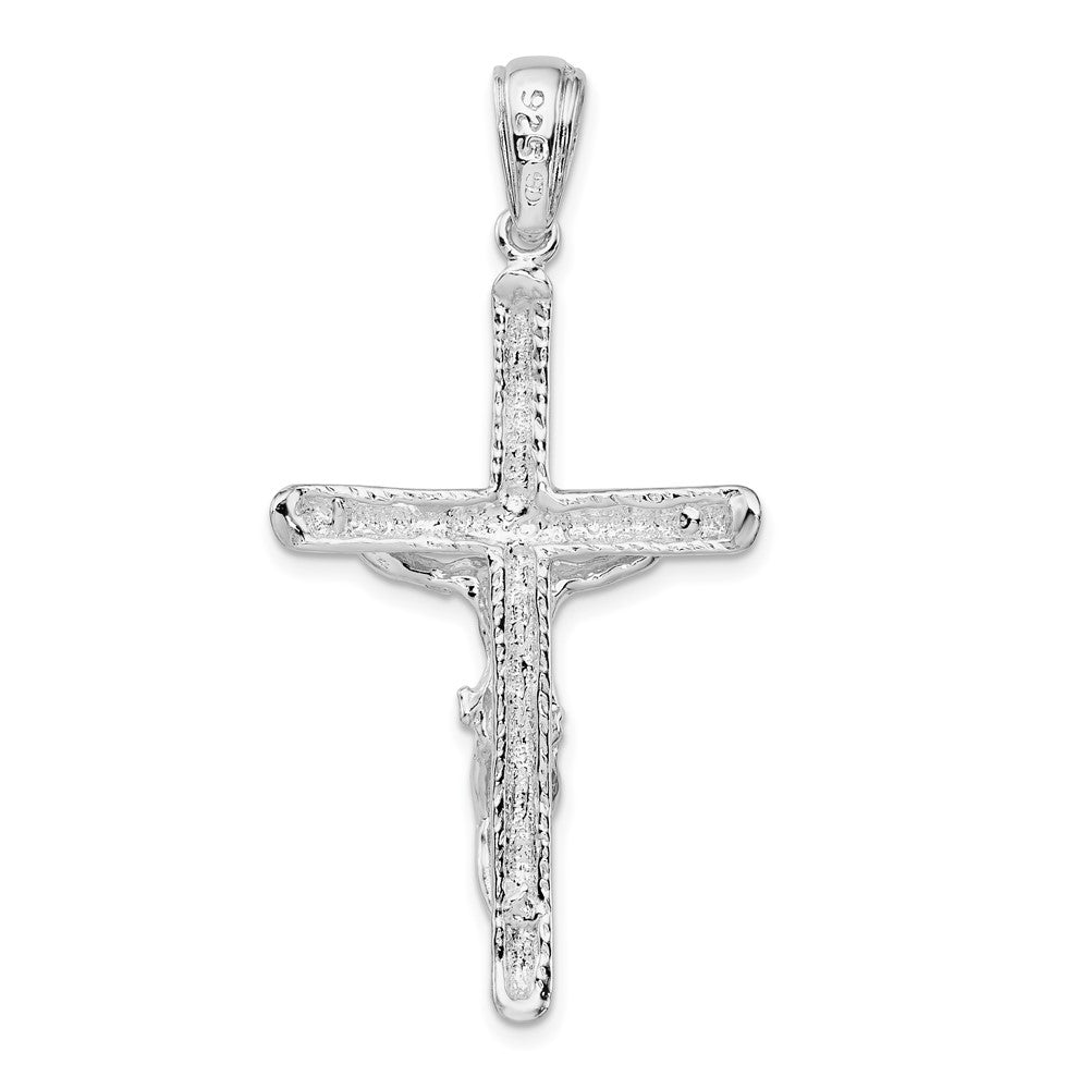 Sterling Silver De-Ani Rhodium-Plated Textured Crucifix Pendant