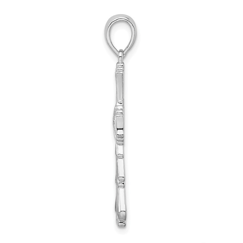 Sterling Silver De-Ani Rhodium-Plated Polished X-Center Cut-Out Cross Pendant