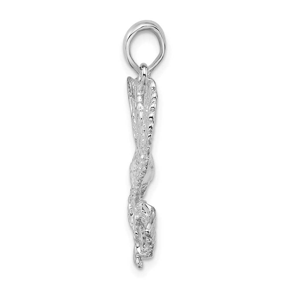 Sterling Silver De-Ani Rhodium-Plated Polished Textured Landing Eagle Pendant