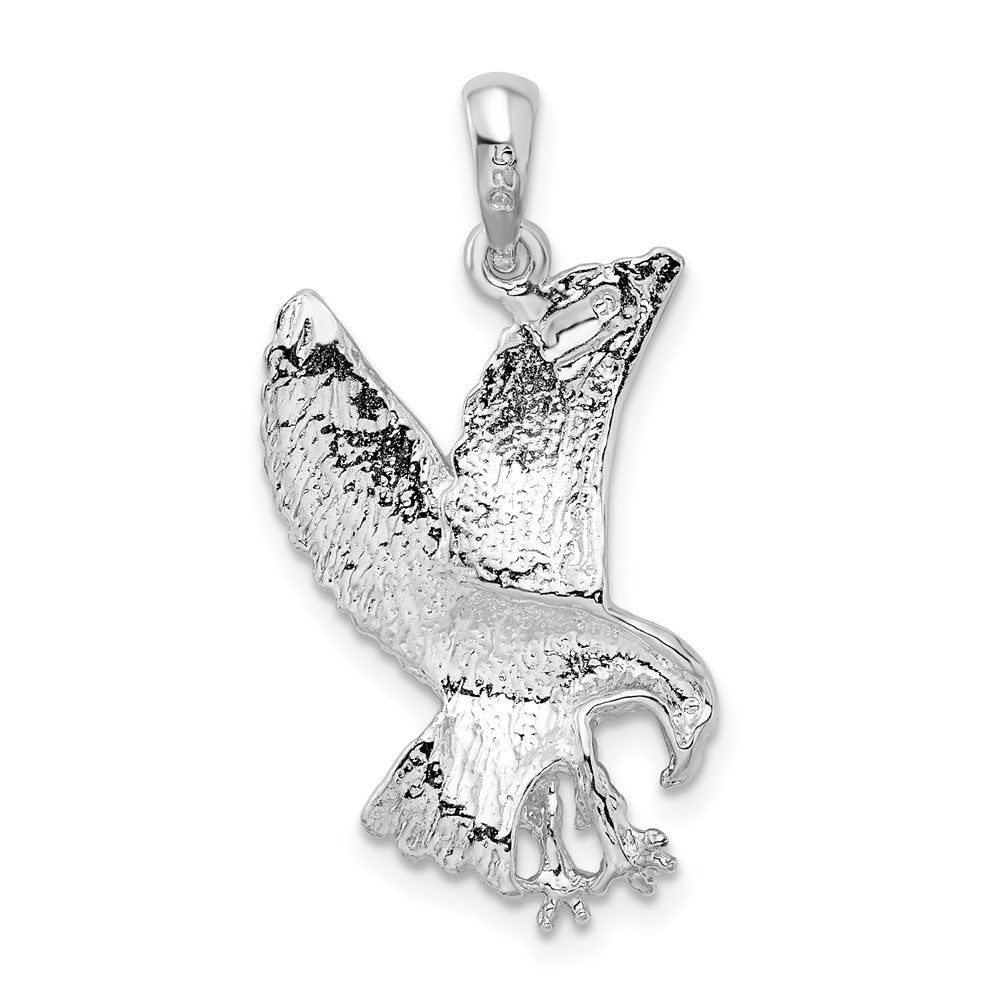 Sterling Silver De-Ani Rhodium-Plated Polished Textured Landing Eagle Pendant