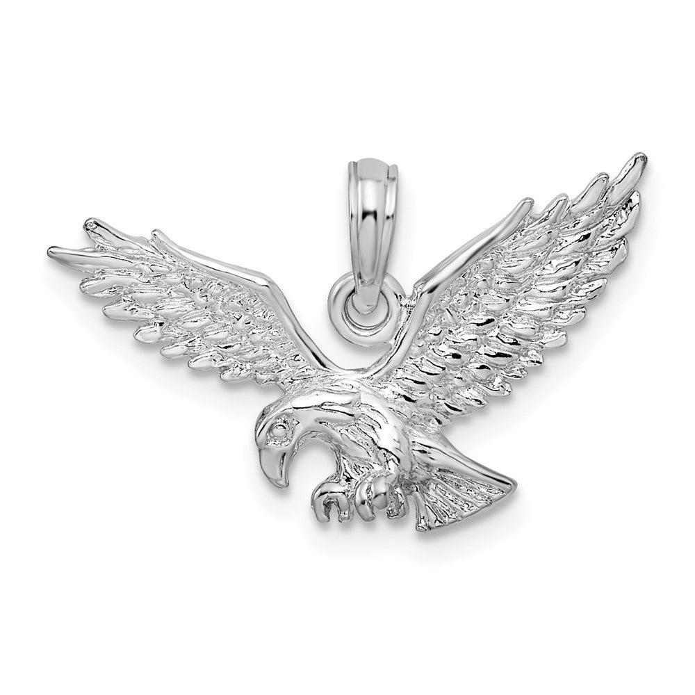 Sterling Silver De-Ani Rhodium-Plated Textured 3D Landing Eagle Pendant